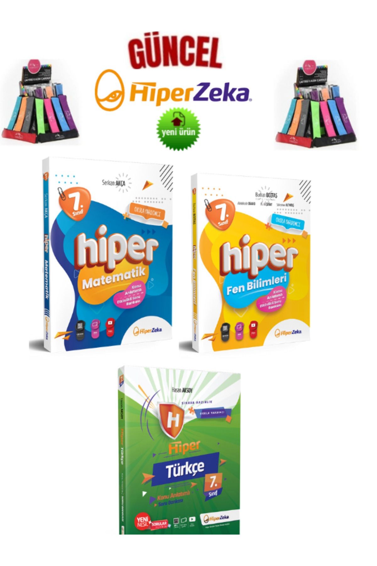 Güncel 7.Sınıf Hiper Matematik-Türkçe-Fen  Konu Anlatımlı Soru Bankası Seti+Kalemlik
