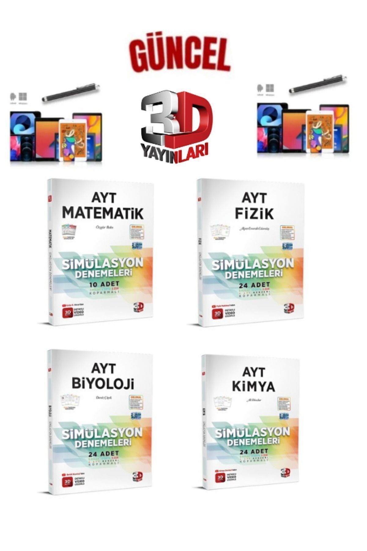 2025 3D Çözüm Ayt Matematik-Fizik-Kimya-Biyoloji 82 Adet Koparmalı Deneme Seti+Kalem