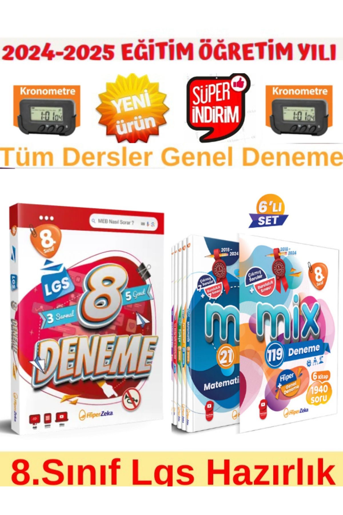 2025 8.Sınıf Lgs Tüm Dersler 3+5 Deneme+Hiper Zeka 2025 8.Sınıf Tüm Dersler Mix 119 Deneme+Krono