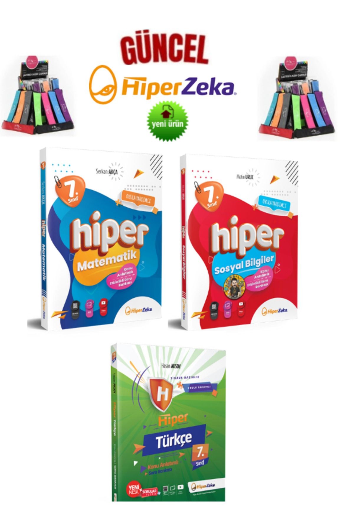 Güncel 7.Sınıf Hiper Matematik-Türkçe-Sosyal Bilgiler Konu Anlatımlı Soru Bankası Seti+Kalemlik
