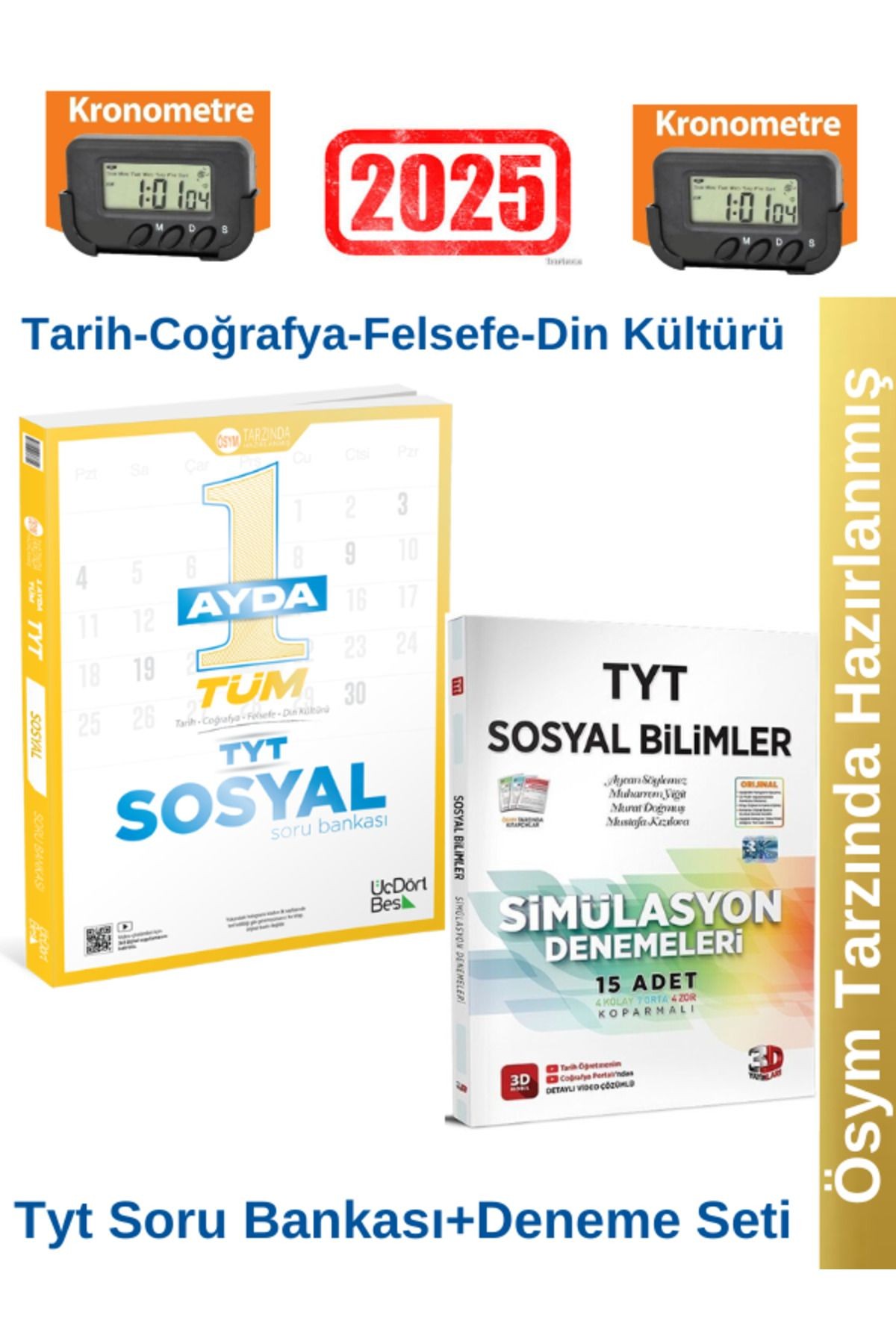 2025 1 Ayda Tüm TYT Sosyal Soru Bankası+3D  TYT Sosyal Bilimler Simülasyon Deneme+Kronometre