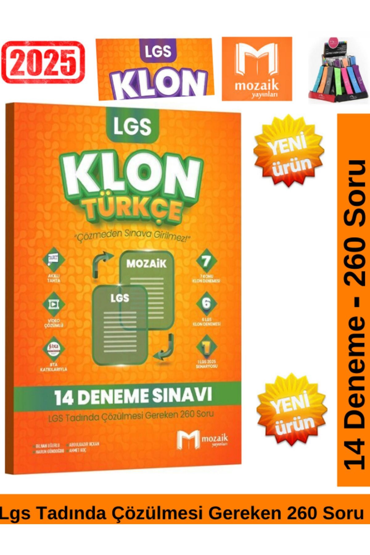 Mozaik 2025 8.Sınıf Klon Lgs Hazılık Mat.-Fen-Türkçe-İnk.Tarihi 64 Deneme 1020 Soru Deneme+Kalemlik