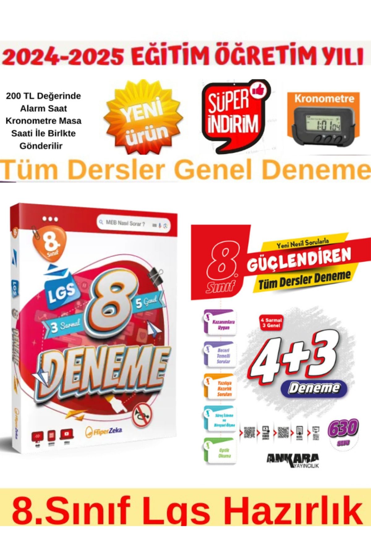 2025 8.Sınıf Lgs Tüm Dersler 3+5 Deneme+Ankara 8.Sınıf Lgs Tüm Ders 4+3 Genel Deneme+Kronometre