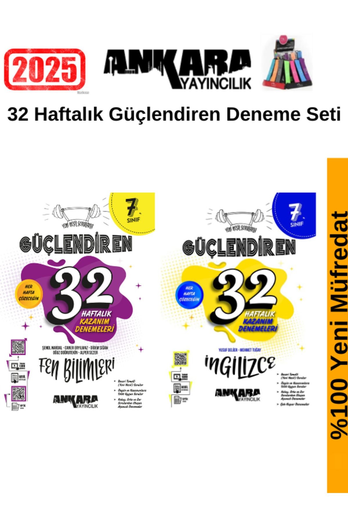 Güncel 2025 7.Sınıf Güçlendiren Fen-İngilizce 32 Hafta Deneme Seti+Kalemlik