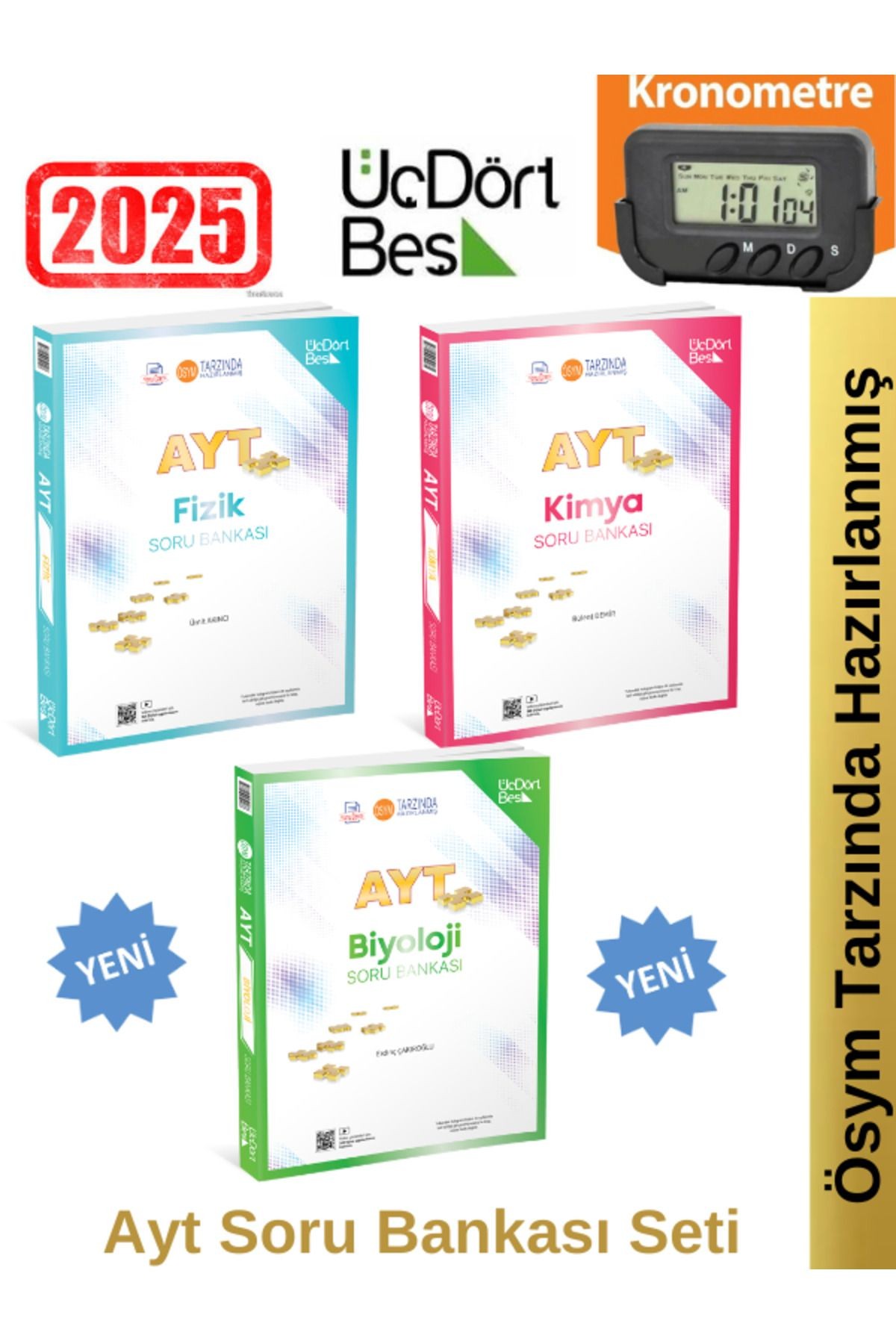 2025 Ayt Fizik-Kimya-Biyoloji Video Çözümlü Soru Bankası Seti(3 Kitap)Yeni Ürün+Kronometre
