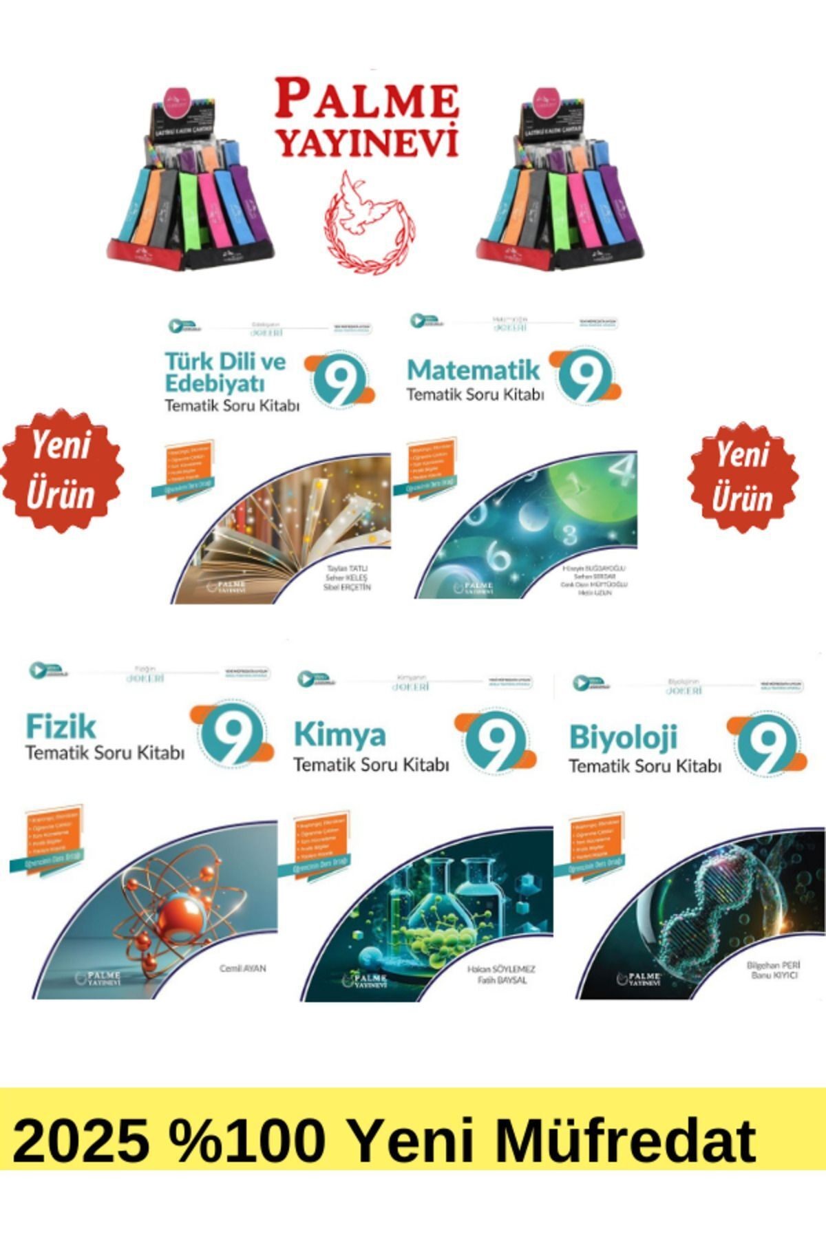 2025 9.Sınıf Mat-T.Dili-Fizik-Kimya-Biyoloji %100 Yeni Müfredat Tematik Soru Bankası+ polo Kalemlik