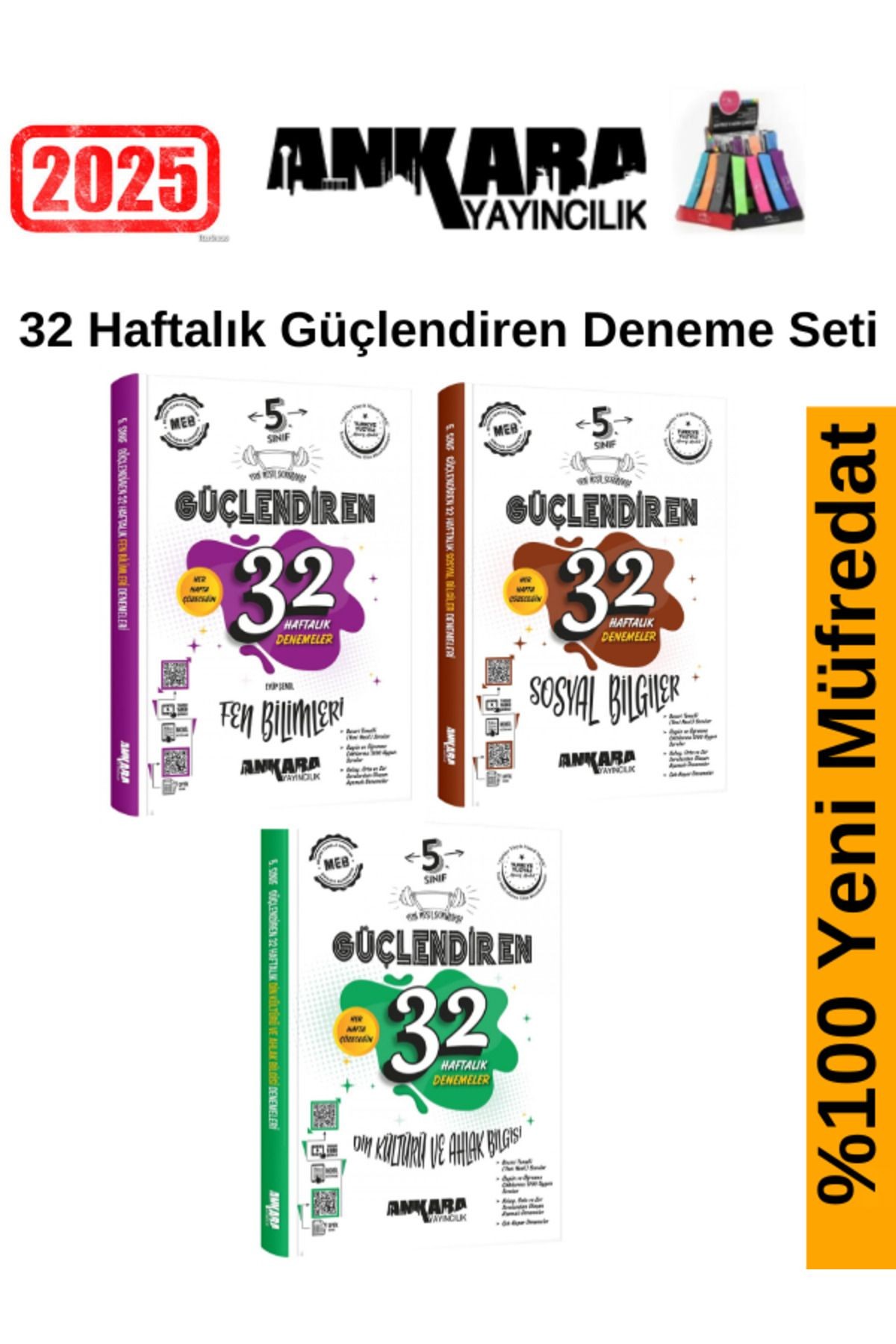 2025 5.Sınıf Güçlendiren Fen-Sosyal-Din 32 Haftalık Deneme Seti+Kalemlik