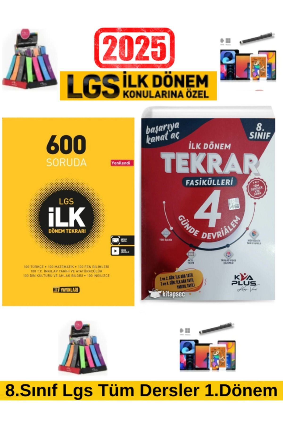 2025 8.Sınıf Lgs 600 Soruda 1.Dönem Tekrar+Koray Varol 8.Sınıf LGS 1.Dönem 4 Fasikül+Kalemlik