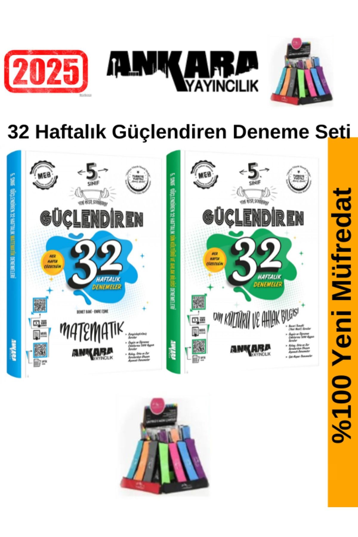 2025 5.Sınıf Güçlendiren Matematik-Din 32 Haftalık Deneme Seti+Kalemlik