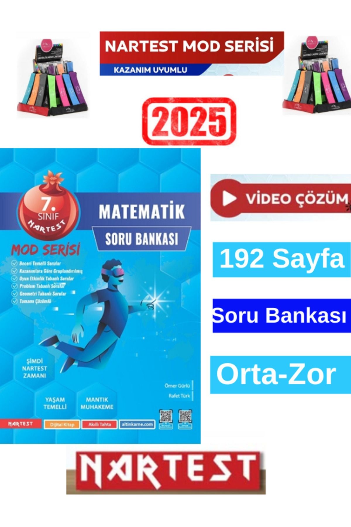 Nartest Yayınları Mod Serisi 2025 7.Sınıf Matematik Video Çözümlü Soru Bankası+Kalemlik