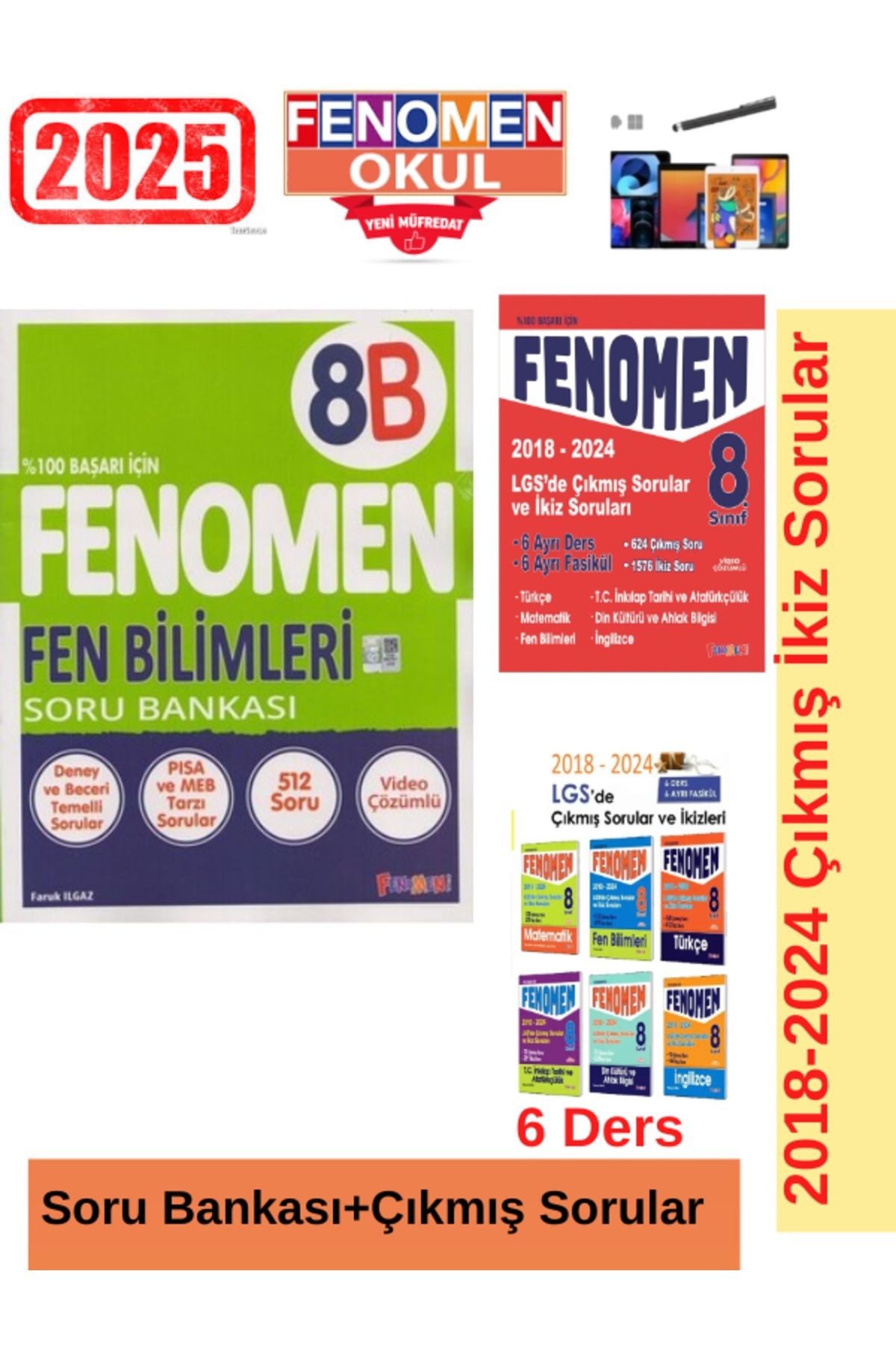 2025 8.Sınıf Fen(B)Kolay 1643 Soru-Soru Bankası+Lgs 2018-2024  Çıkmış İkiz Soru Seti+Kalem