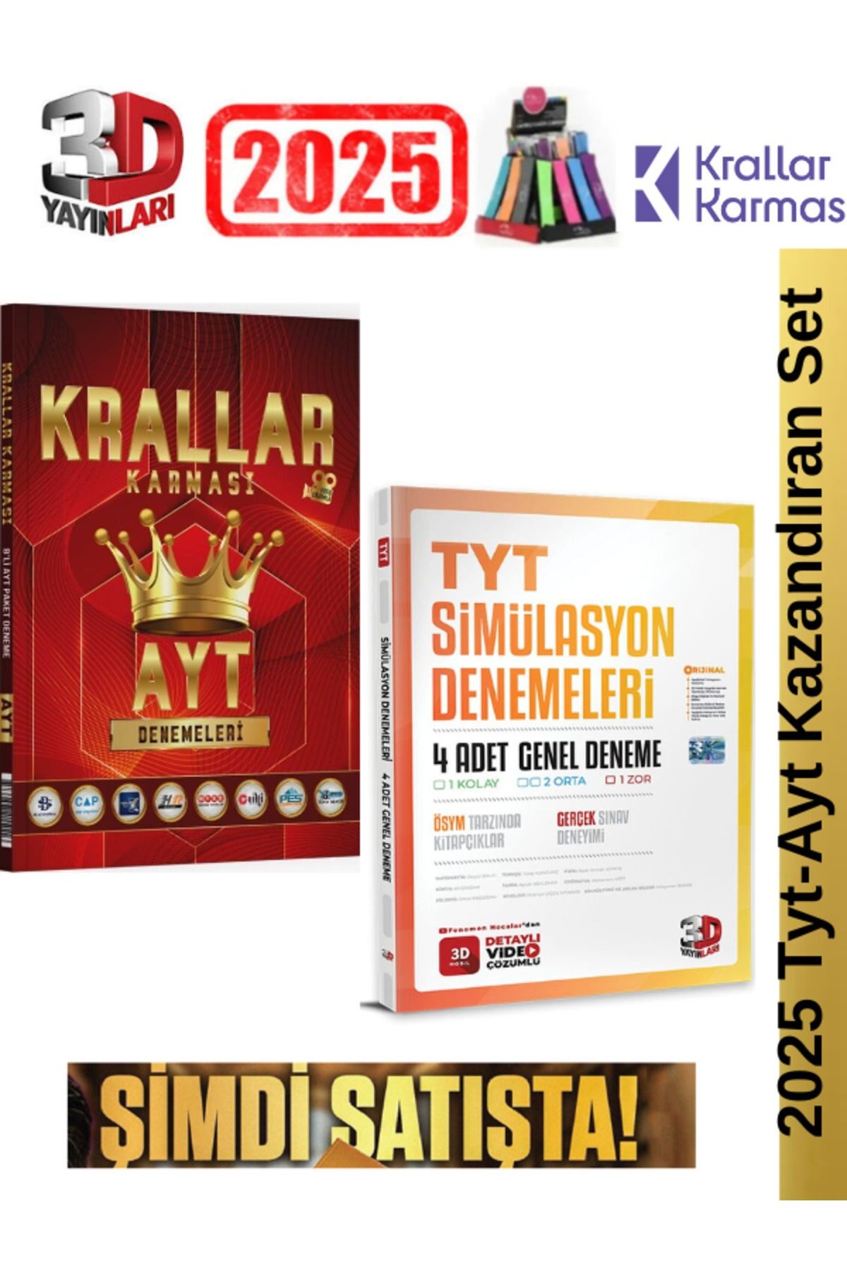 Krallar Karması 2025 Ayt 8  Deneme+3D Simulasyon TYT 4 Adet Genel Deneme Seti+Kalemlik