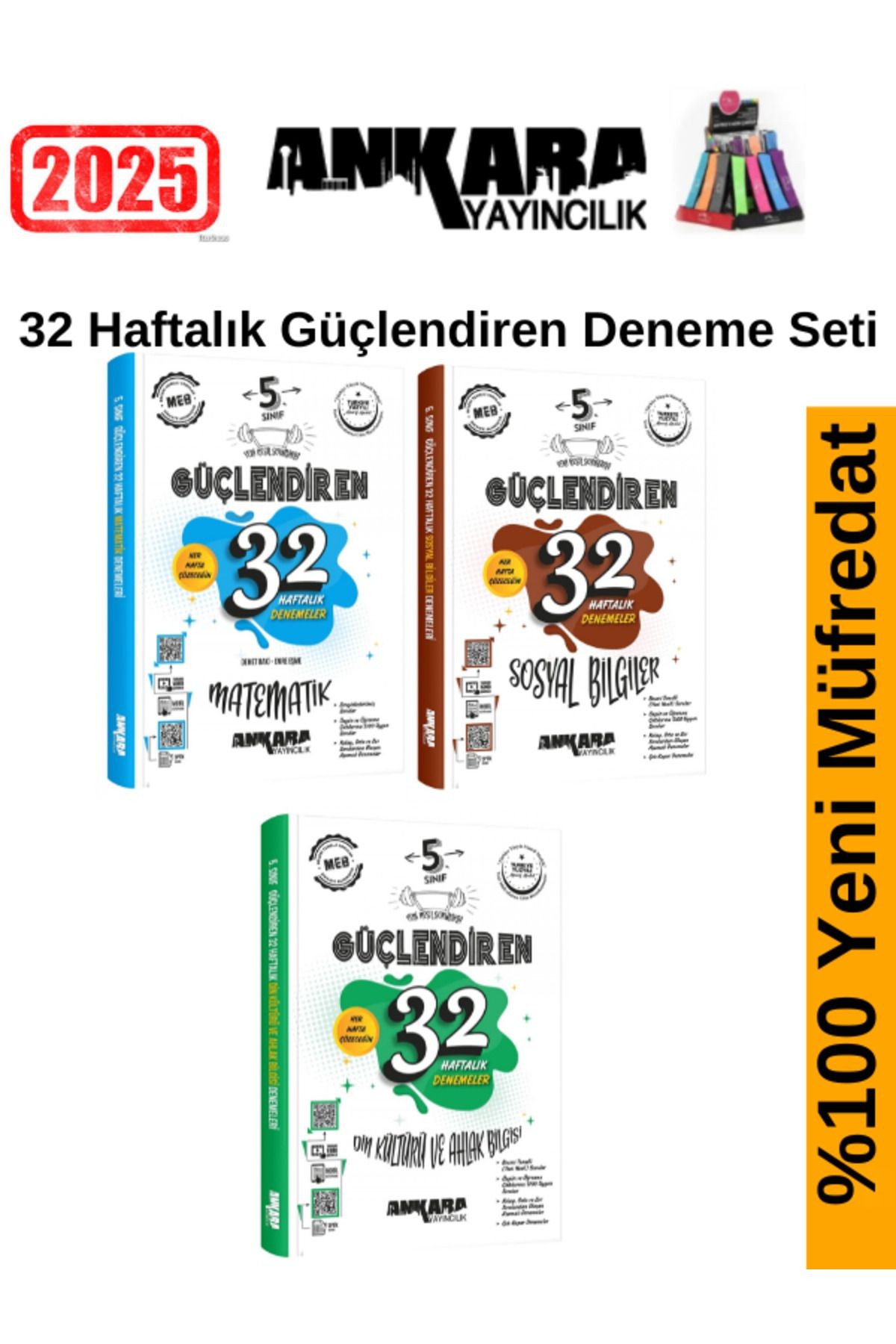 2025 5.Sınıf Güçlendiren Matematik-Sosyal-Din 32 Haftalık Deneme Seti+Kalemlik