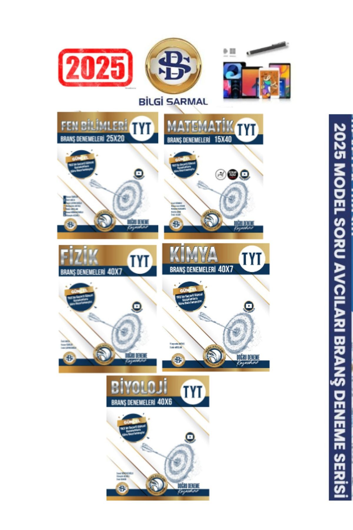 2024-2025 Tyt Matematik-Fen-Fizik-Kimya-Biyoloji(5Kitap)Branş Deneme Seti+Android Kalem