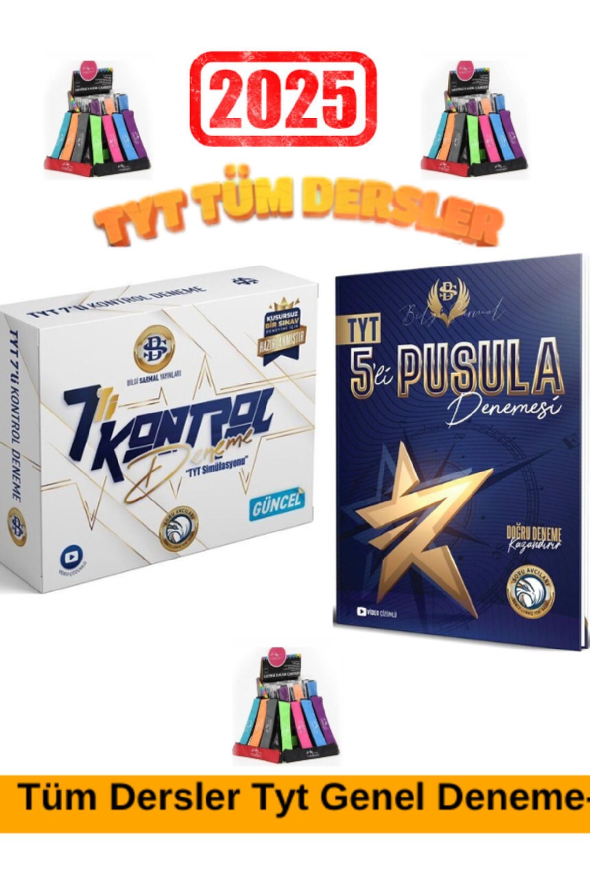 2025 Tyt Tüm Dersler Kontrol 7 Deneme+Bilgi Sarmal Tyt Pusula 5 li Genel Deneme Seti+Kalemlik