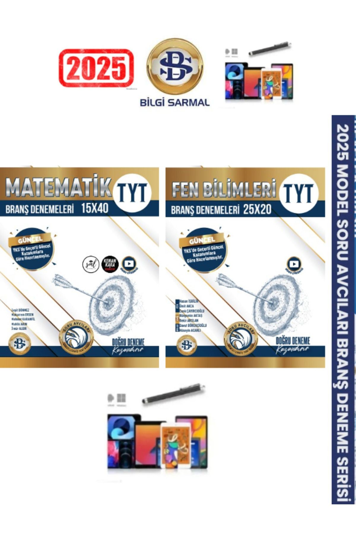 2024-2025 Tyt Matematik-Fen  (15x40)(25x20) 1100 Soru Branş Deneme Seti+Android Kalem