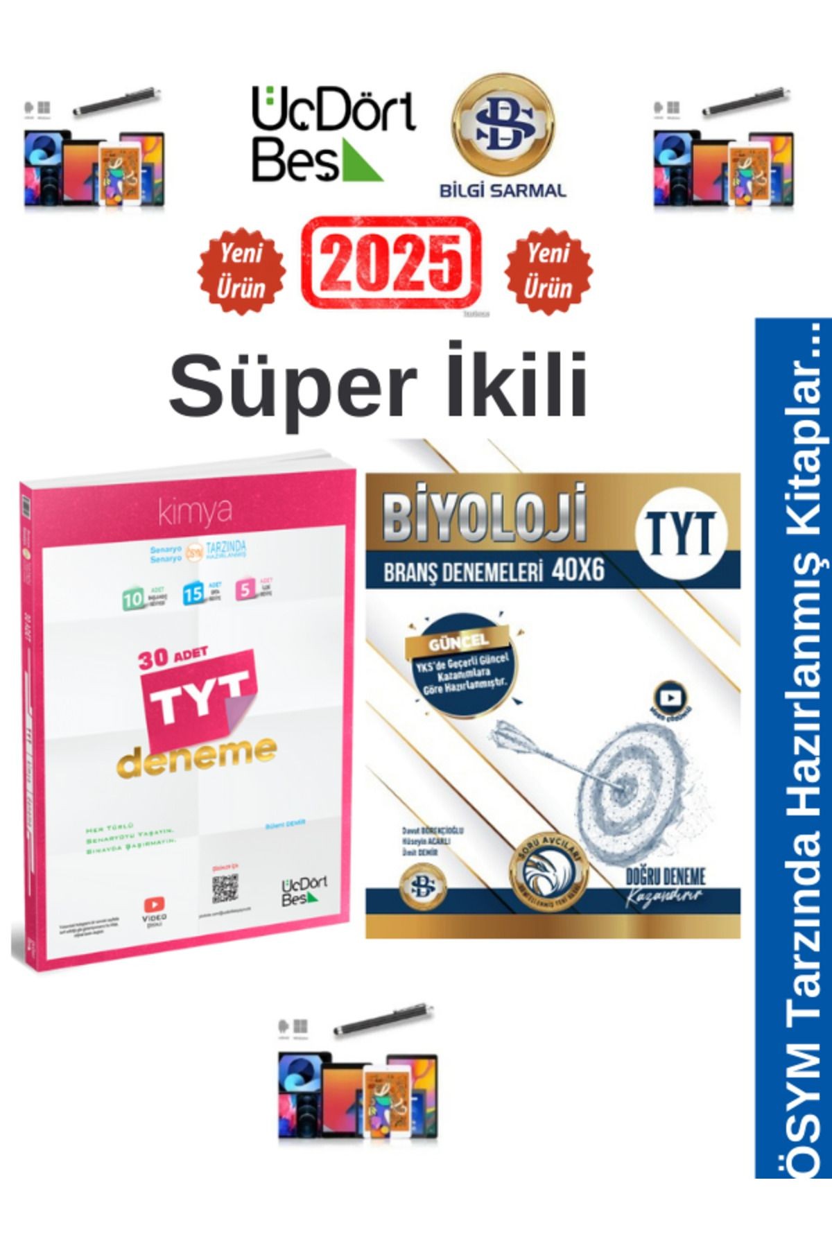 2025 Tyt Kimya(30)Deneme+Bilgi Sarmal Biyoloji (40x6)Deneme Seti+Kalem