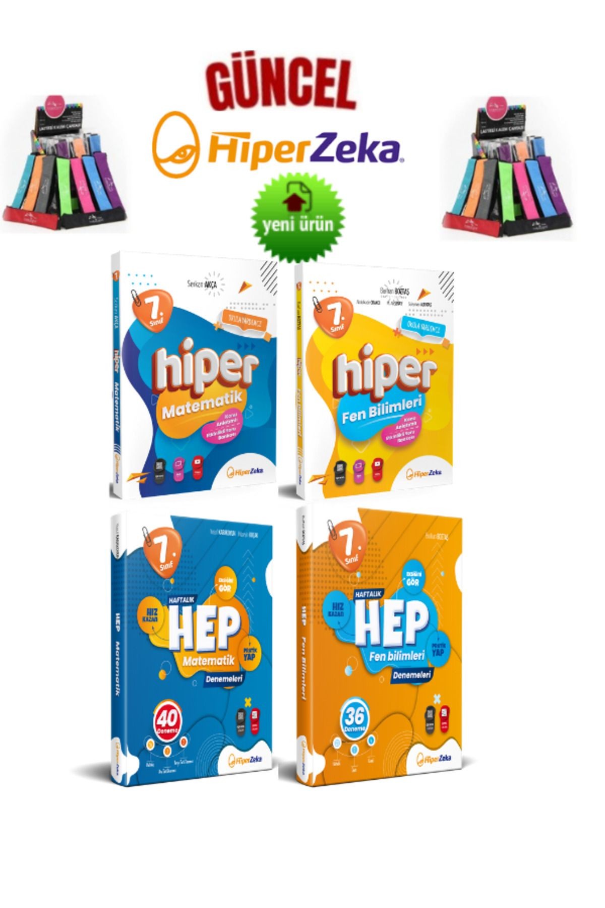 Güncel 7.Sınıf Hiper Matematik-Fen Konu Anl.Soru Bankası+Matematik-Fen 76 Adet Deneme+Kalemlik
