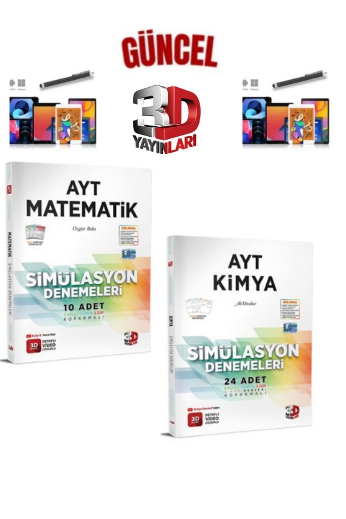 2025 3D Çözüm Ayt Matematik(10)-Kimya(24) 34 Adet Deneme Seti+Dokunmatik Kalem