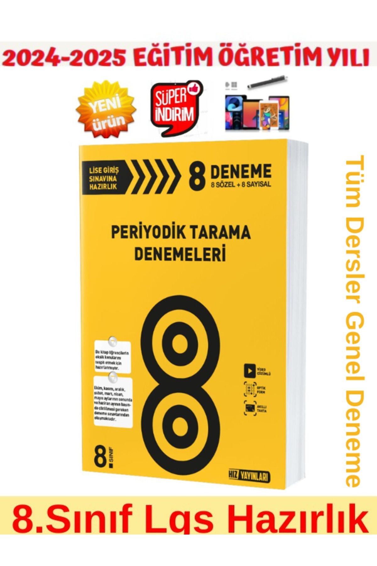 Hız Yayınları 2025 8.Sınıf Lgs Hazırlık Periyodik 8 Sözel+8 Sayısal Genel Deneme+Android Kalem