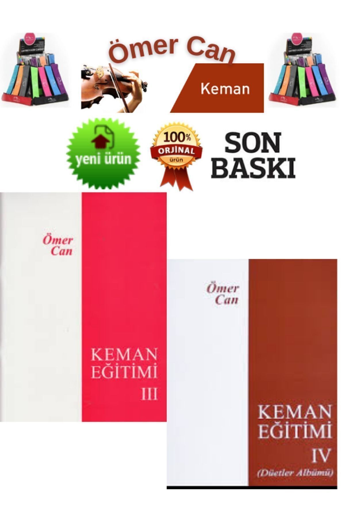 Ömer Can Keman Eğitimi 3-4  (Orijinal Ürün-Son Baskı)2 Kitap+Cambridge Lastikli Kalemlik