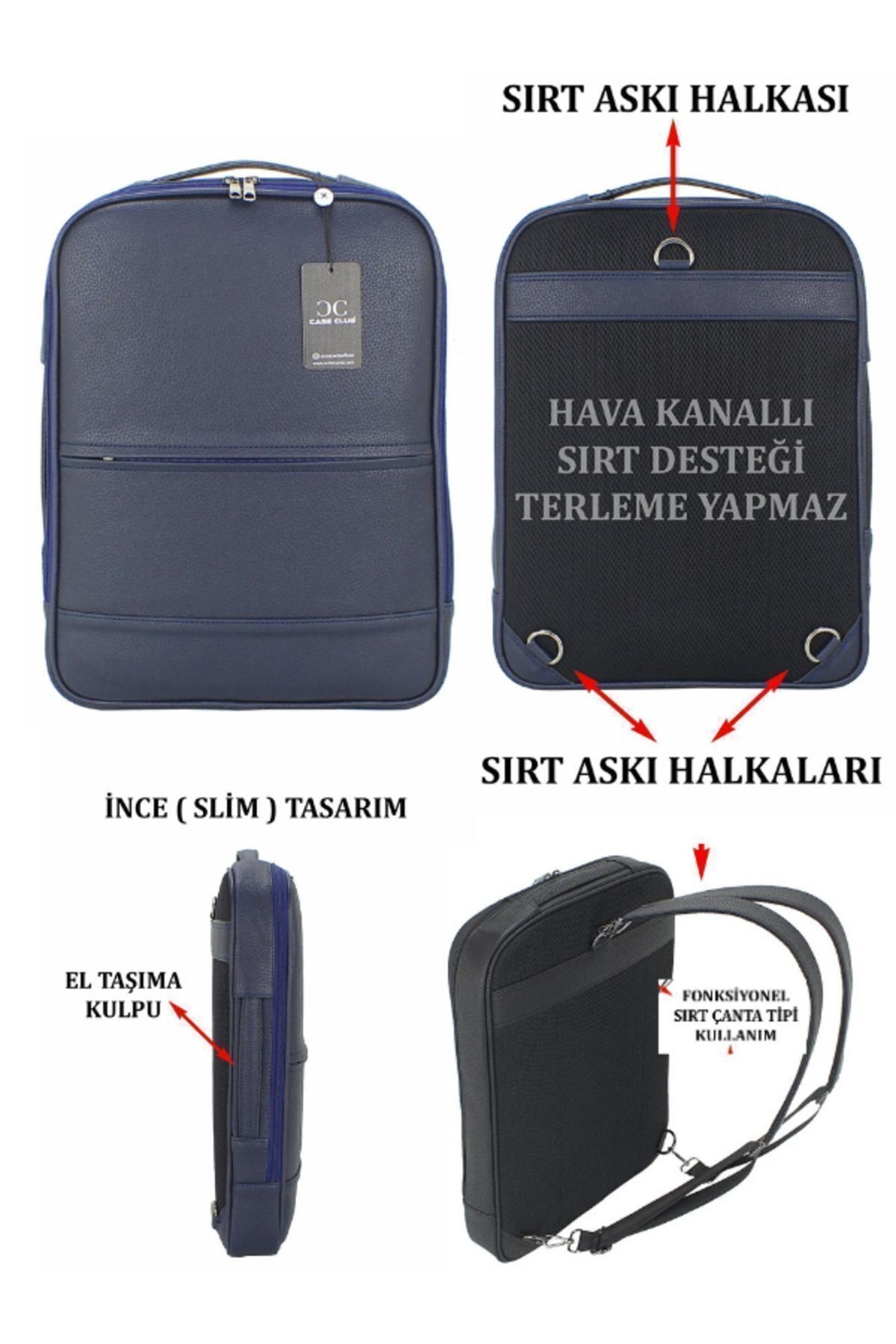 15.6-16 İnç-6 Bölmeli-El-Sırt-Laptop Uyumlu -Suni Deri-Ortapedik Lacivert Renk Çanta