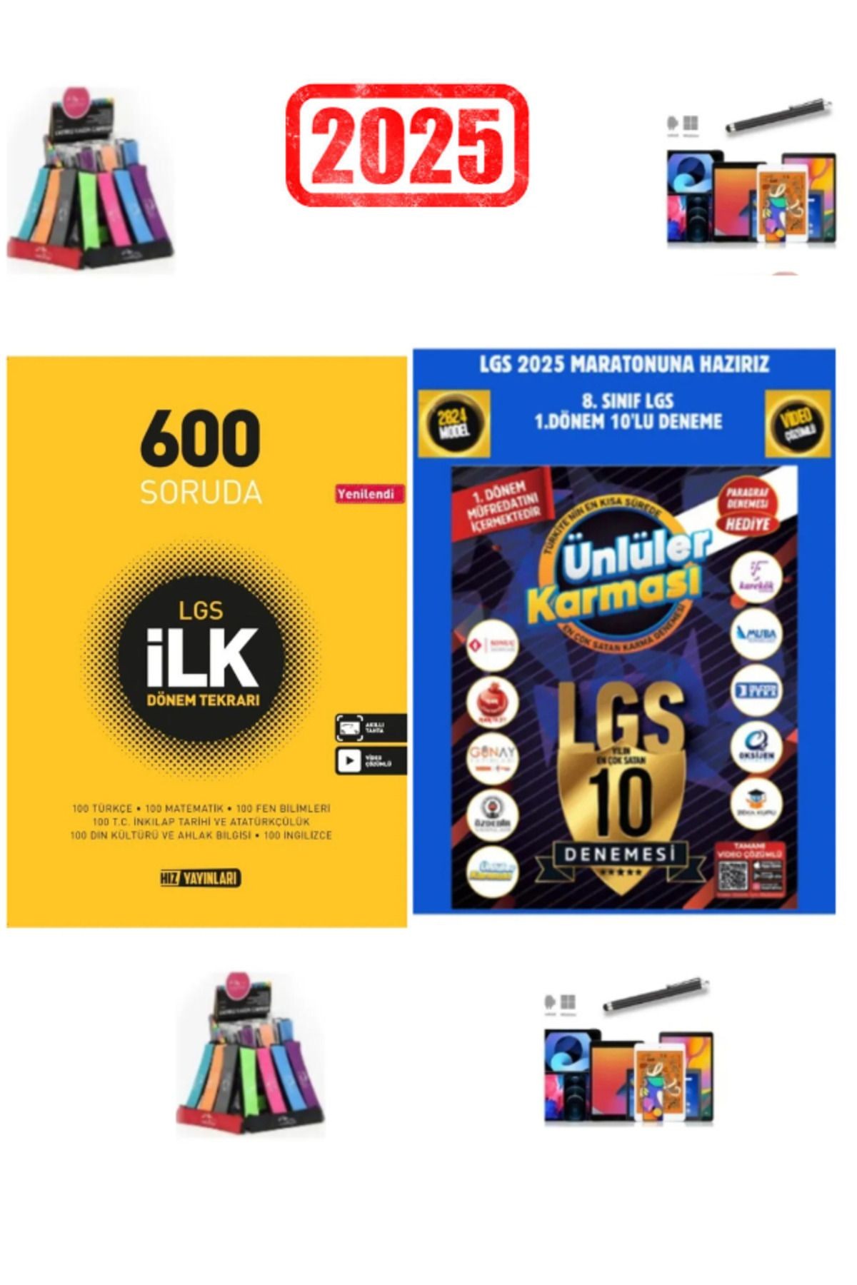 2025 8.Sınıf Lgs 600 Soruda 1.Dönem Tekrar+Ünlüler 8. Sınıf LGS 1.Dönem 10 Deneme+Kalem