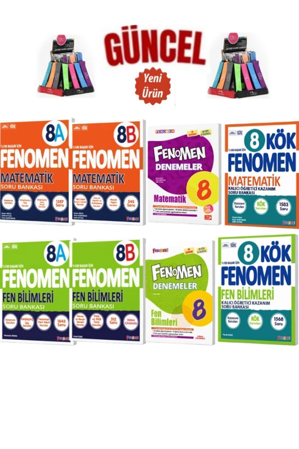 Güncel 8.Sınıf Mat-Fen A-B(Kolay-Zor)Soru Bankası-Kök Sorular+Deneme Seti+Kalemlik (8 Kitap)