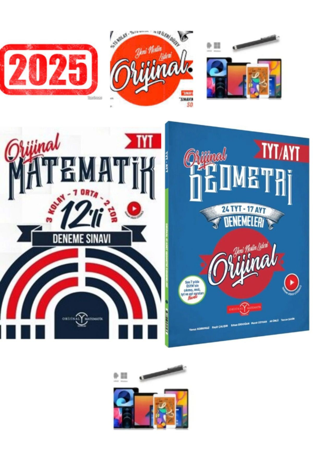 2025 Orijinal Tyt Matematik 12 Deneme+Geometri Tyt Ayt 41 Deneme Setii+Dokunmatik Kalem