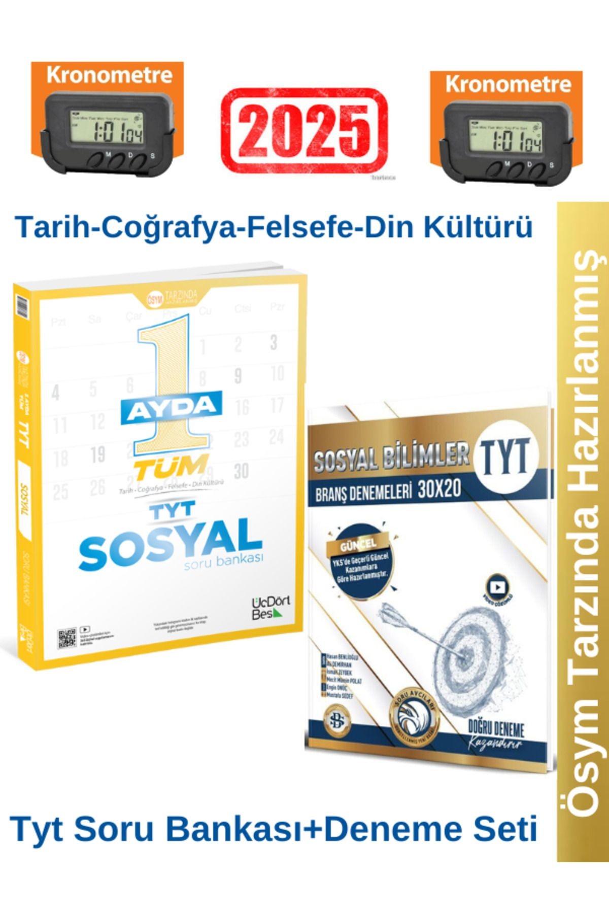2025 1 Ayda Tüm TYT Sosyal Soru Bankası+Bilgi Sarmal TYT Sosyal 30x20 Branş Deneme+Kronometre
