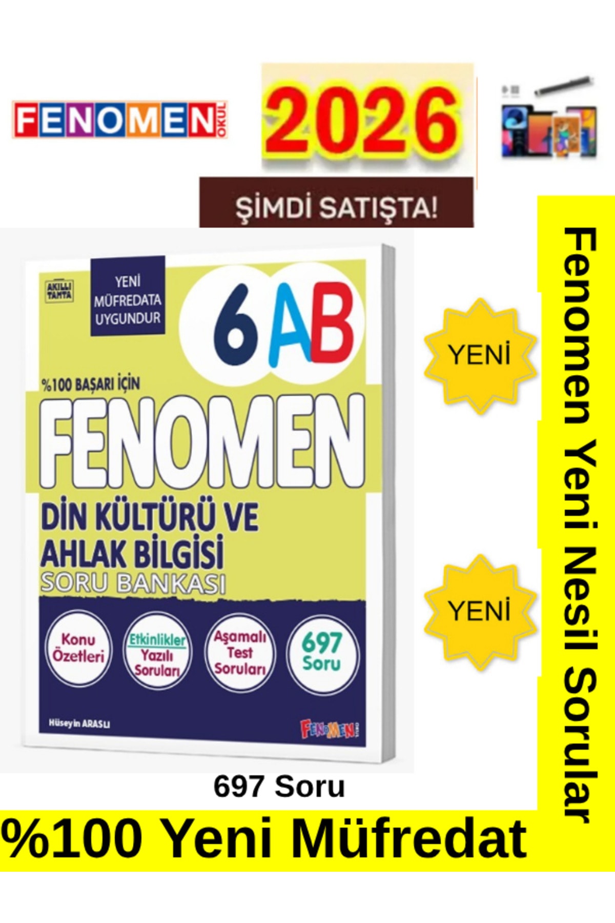 6AB Din 6.Sınıf 2026 (697 Soru)%100 Yeni Müfredat Video Çözümlü Soru Bankası+Kalem