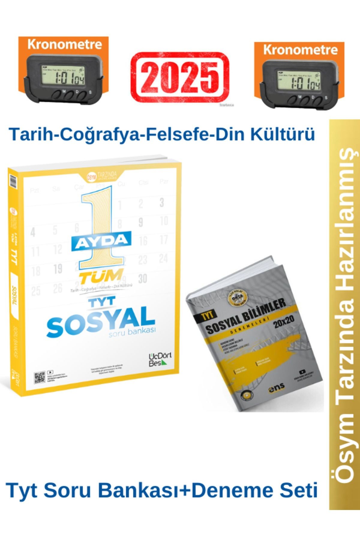 2025 1 Ayda Tüm TYT Sosyal Soru Bankası+ENS  TYT Sosyal Bilimler 20 x 20 Deneme+Kronometre
