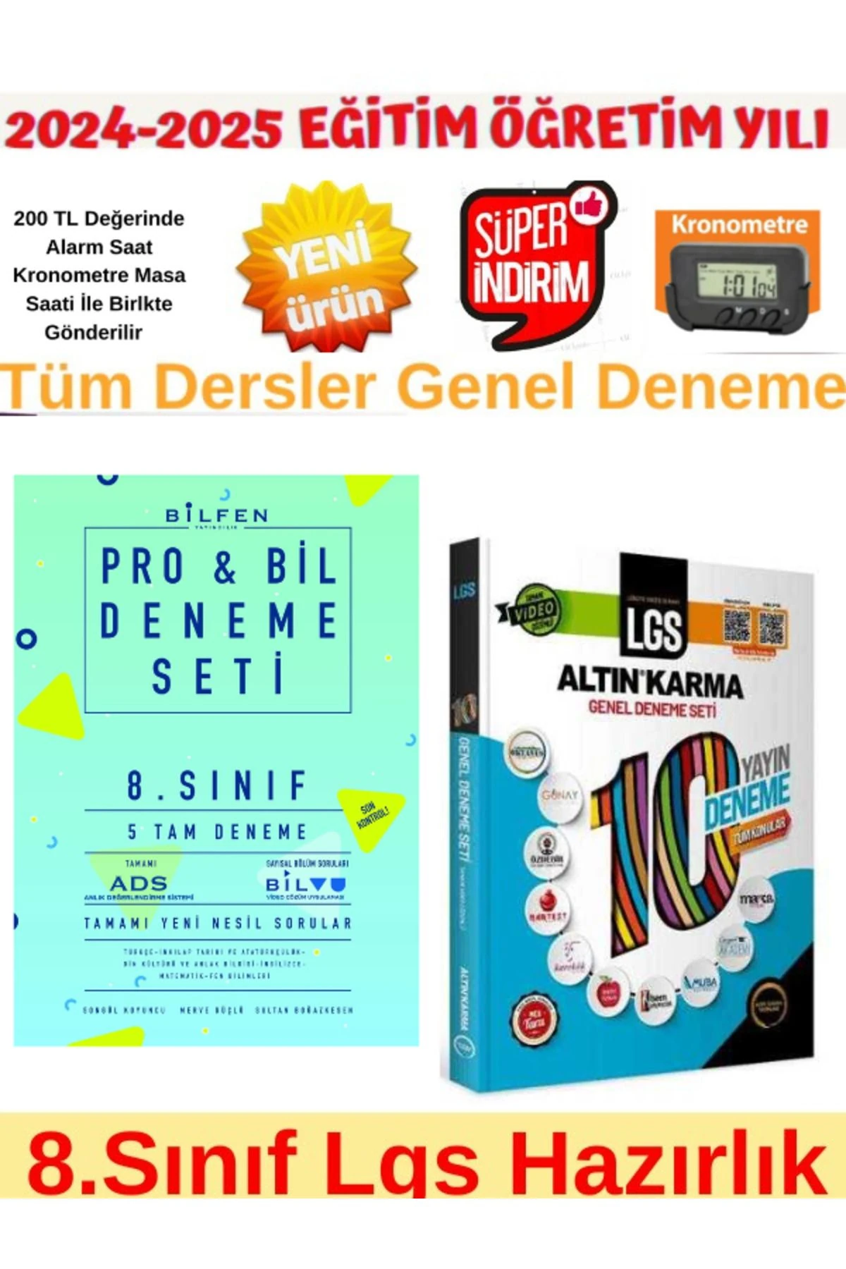 2025 8.Sınıf Lgs Probil 5 li Deneme+Altın Karma 8.Sınıf Lgs 10 Yayın 10 Deneme+Kronometre