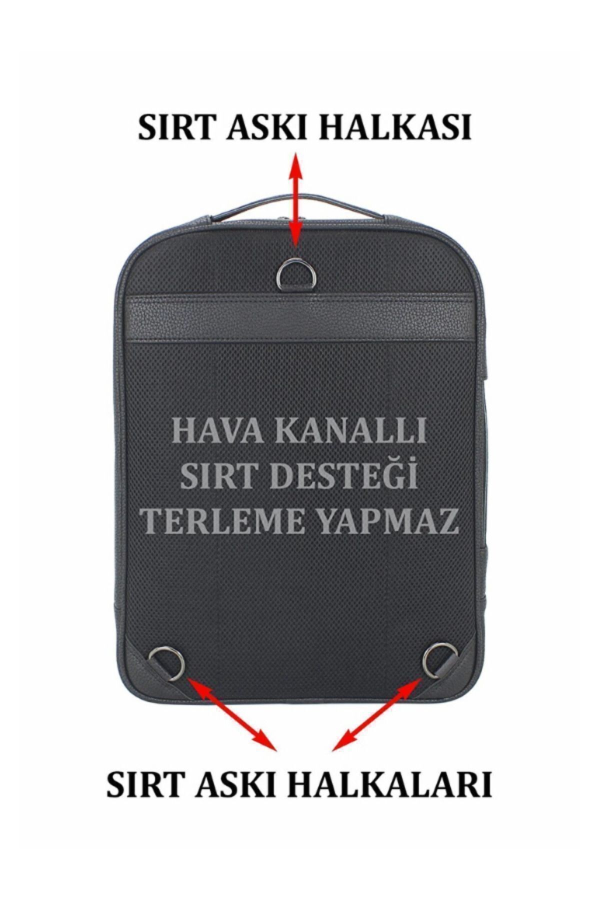 15.6-16 İnç-6 Bölmeli-El-Sırt-Laptop Uyumlu -Suni Deri-Ortapedik Siyah Renk Çanta