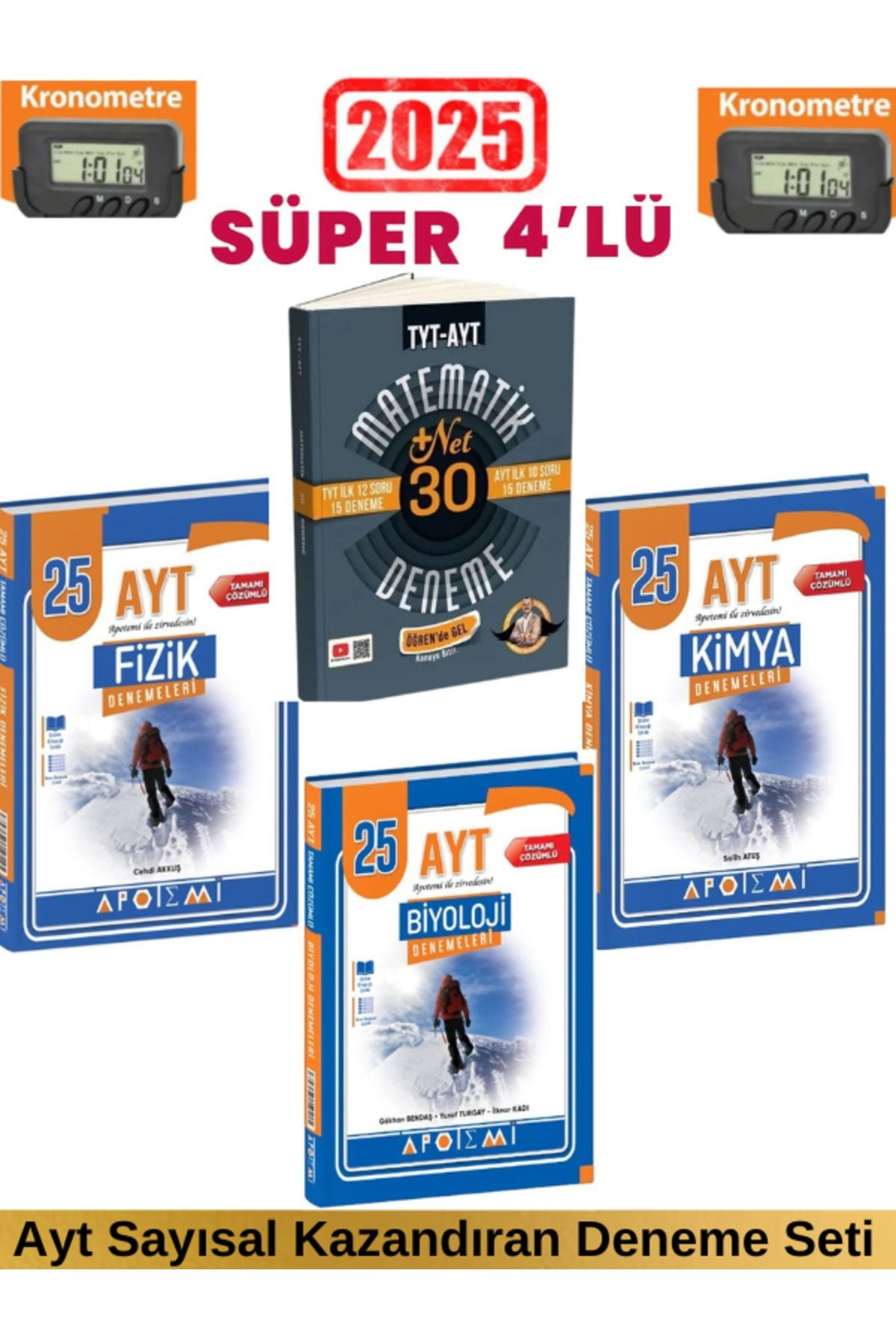 2025 Bıyıklı TYT-AYT Matematik 10 Deneme+Apotemi+Fizik 25+Kimya 25+Biyoloji 25 Deneme Seti