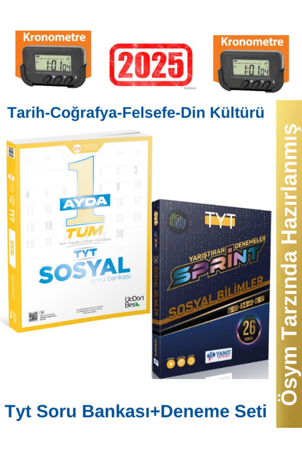 2025 1 Ayda Tüm TYT Sosyal Soru Bankası+Yanıt TYT Sosyal Bilimler Sprint 26 Deneme+Kronometre