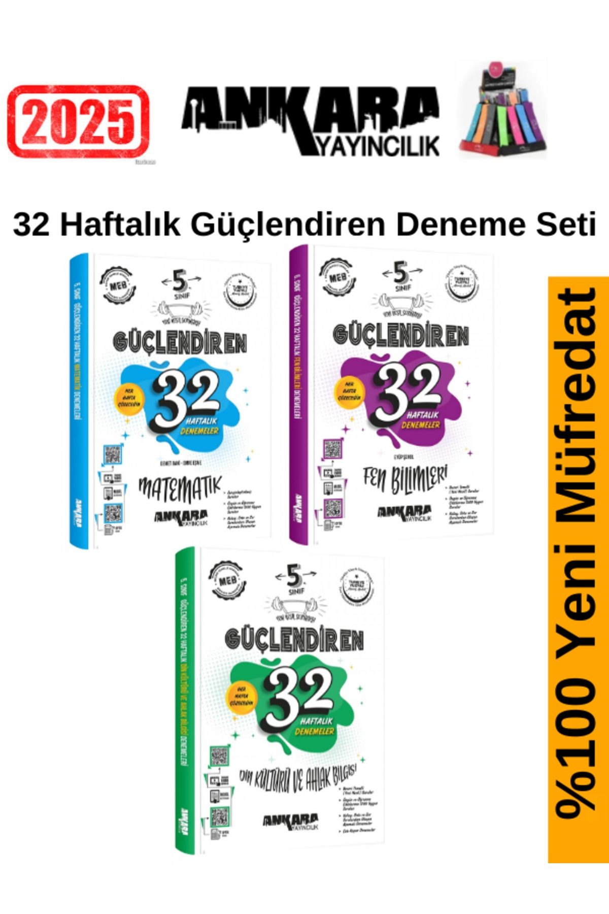 2025 5.Sınıf Güçlendiren Matematik-Fen-Din 32 Haftalık Deneme Seti+Kalemlik