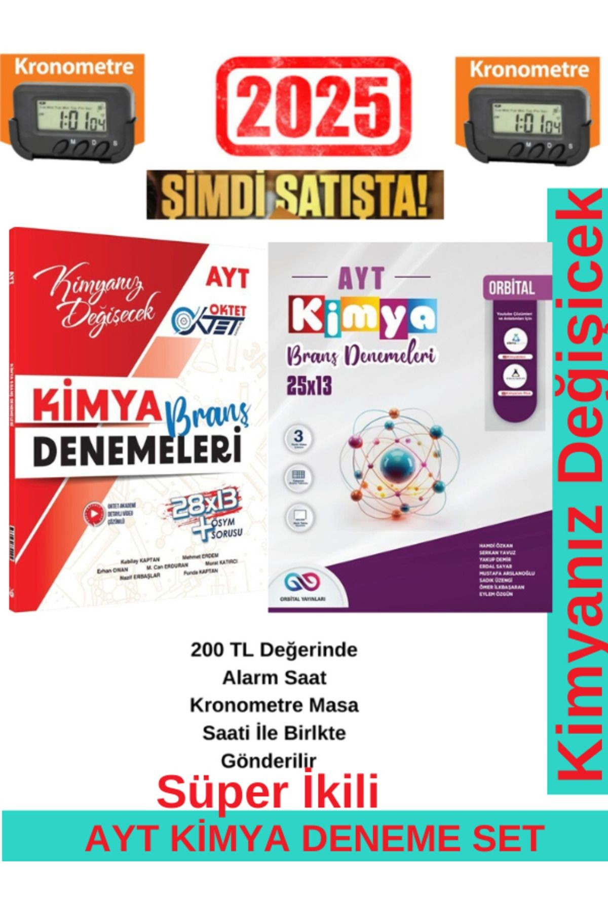 2025 Ayt Kimya 25x13 Branş Deneme+Oktet Yayınları AYT Kimya 28 x 13 Branş Deneme Seti+Kronometre