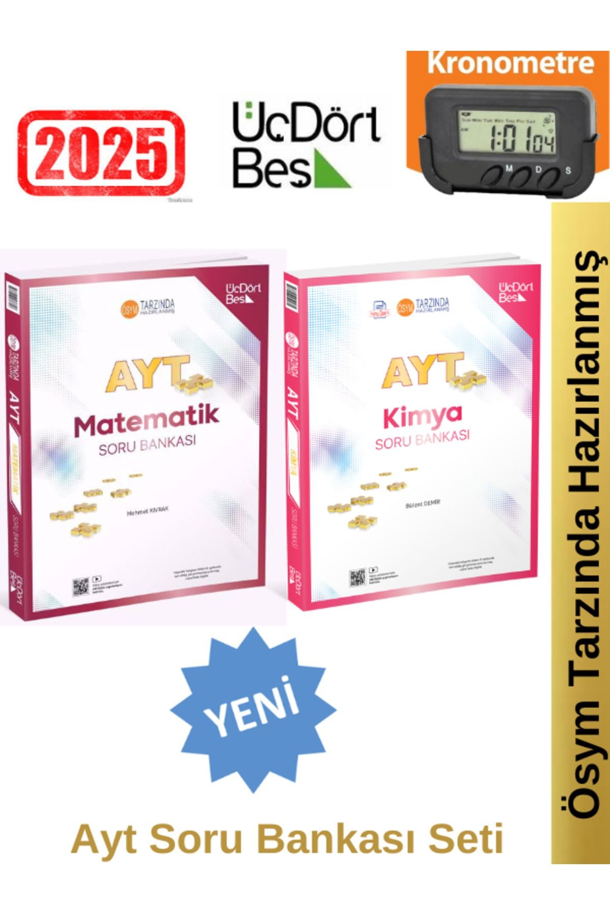 2025 Ayt Matematik-Kimya Video Çözümlü Soru Bankası Seti(2 Kitap)Yeni Ürün+Kronometre