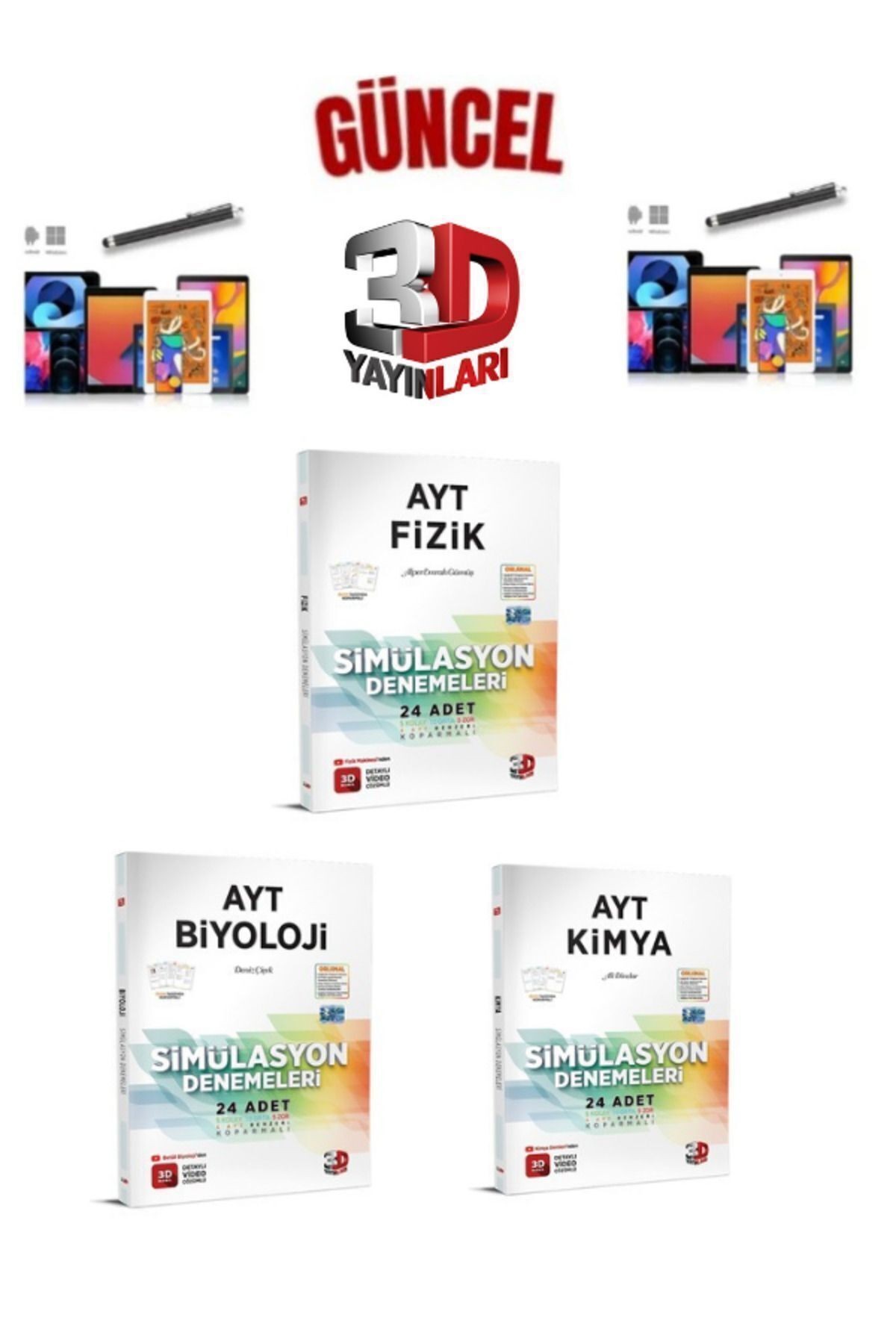 2025 3D Çözüm Ayt Fizik(24)-Kimya(24)-Biyoloji(24) 72Adet Koparmalı Deneme Seti+Kalem