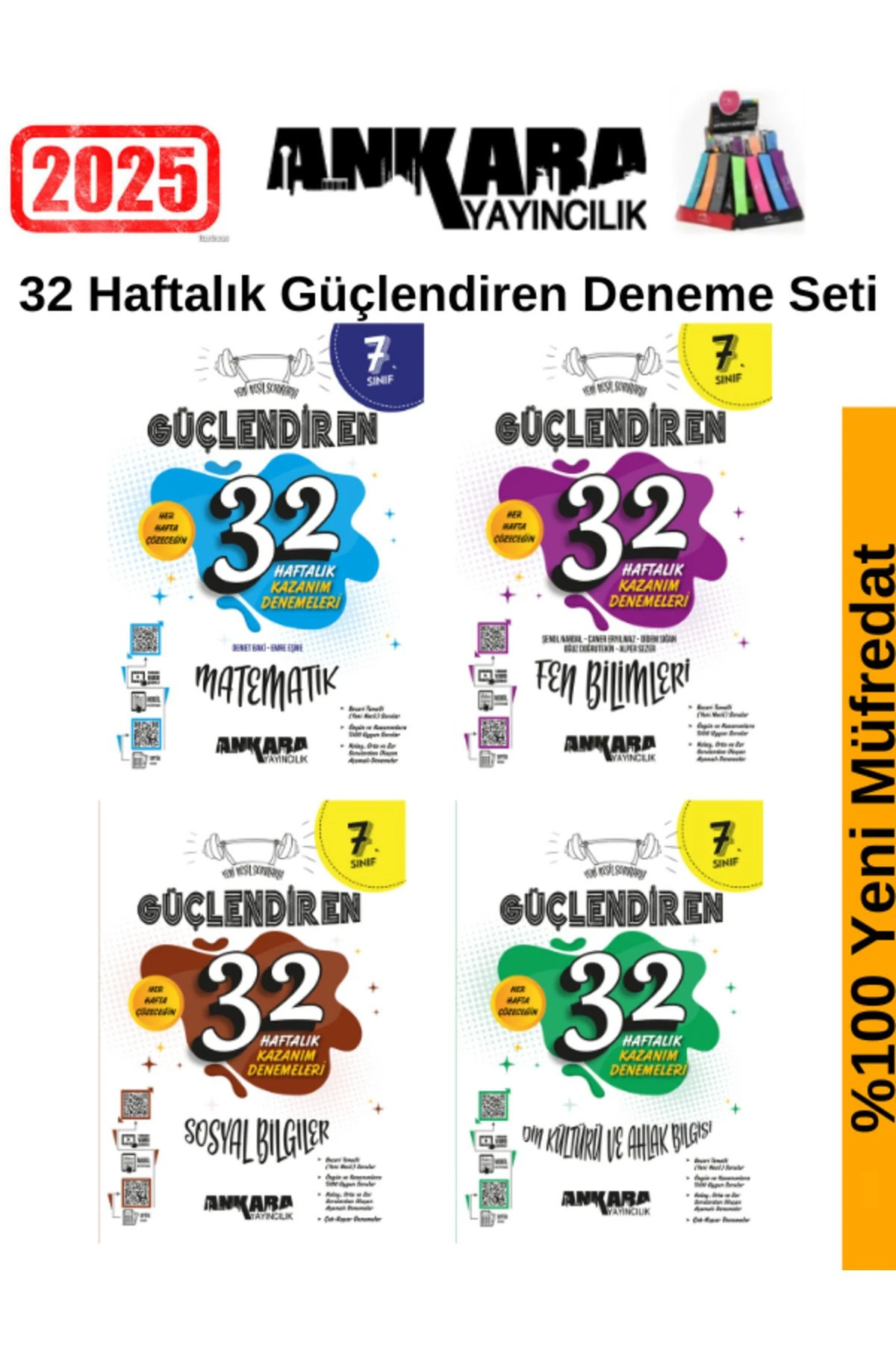 Güncel 2025 7.Sınıf Güçlendiren Matematik-Fen-Sosyal-Din 32 Hafta Deneme Seti+Kalemlik