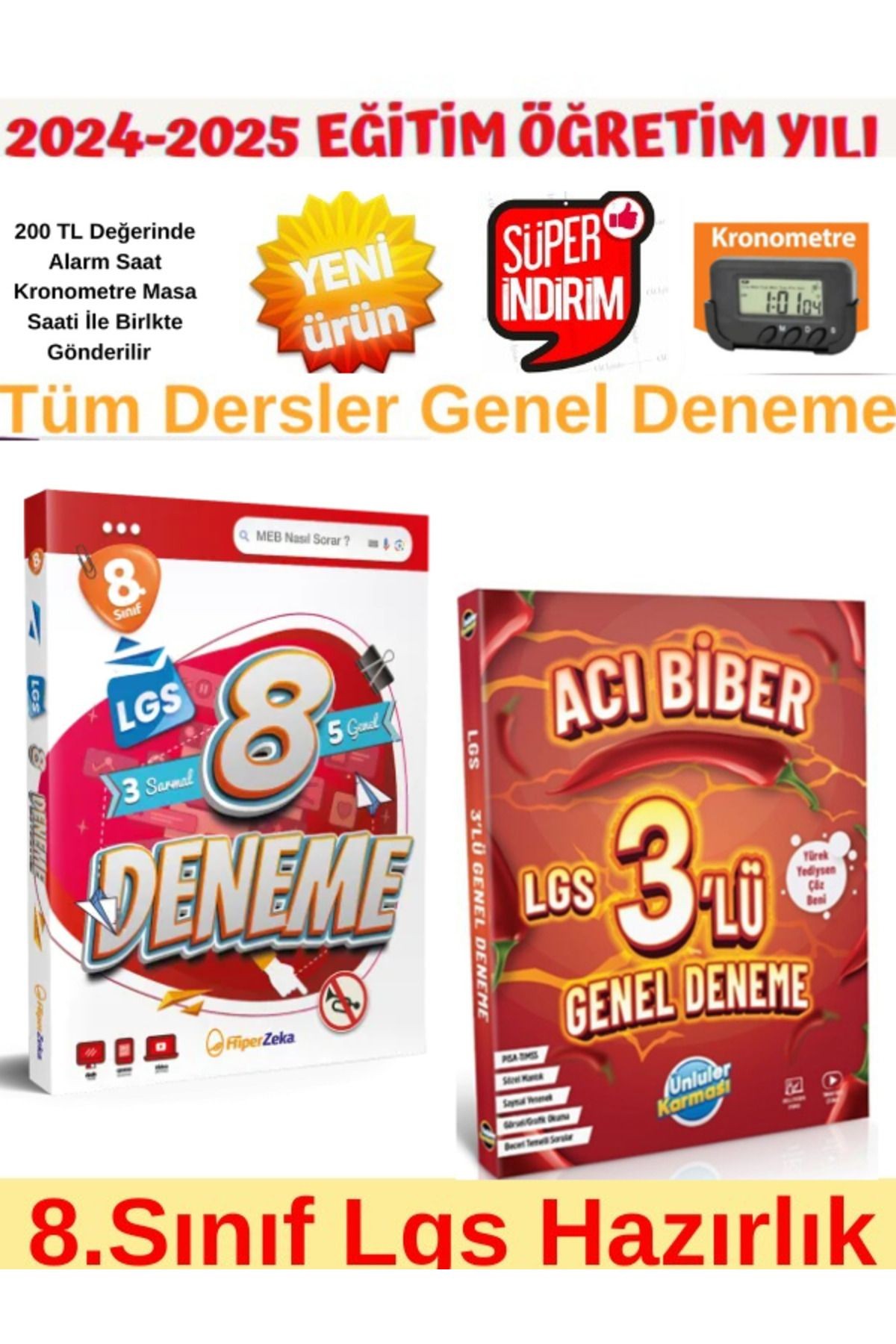 2025 8.Sınıf Lgs Tüm Dersler 3+5 Deneme+Ünlüler 8.Sınıf Acıbiber Lgs Tüm Ders 3lü Deneme+Kronometre