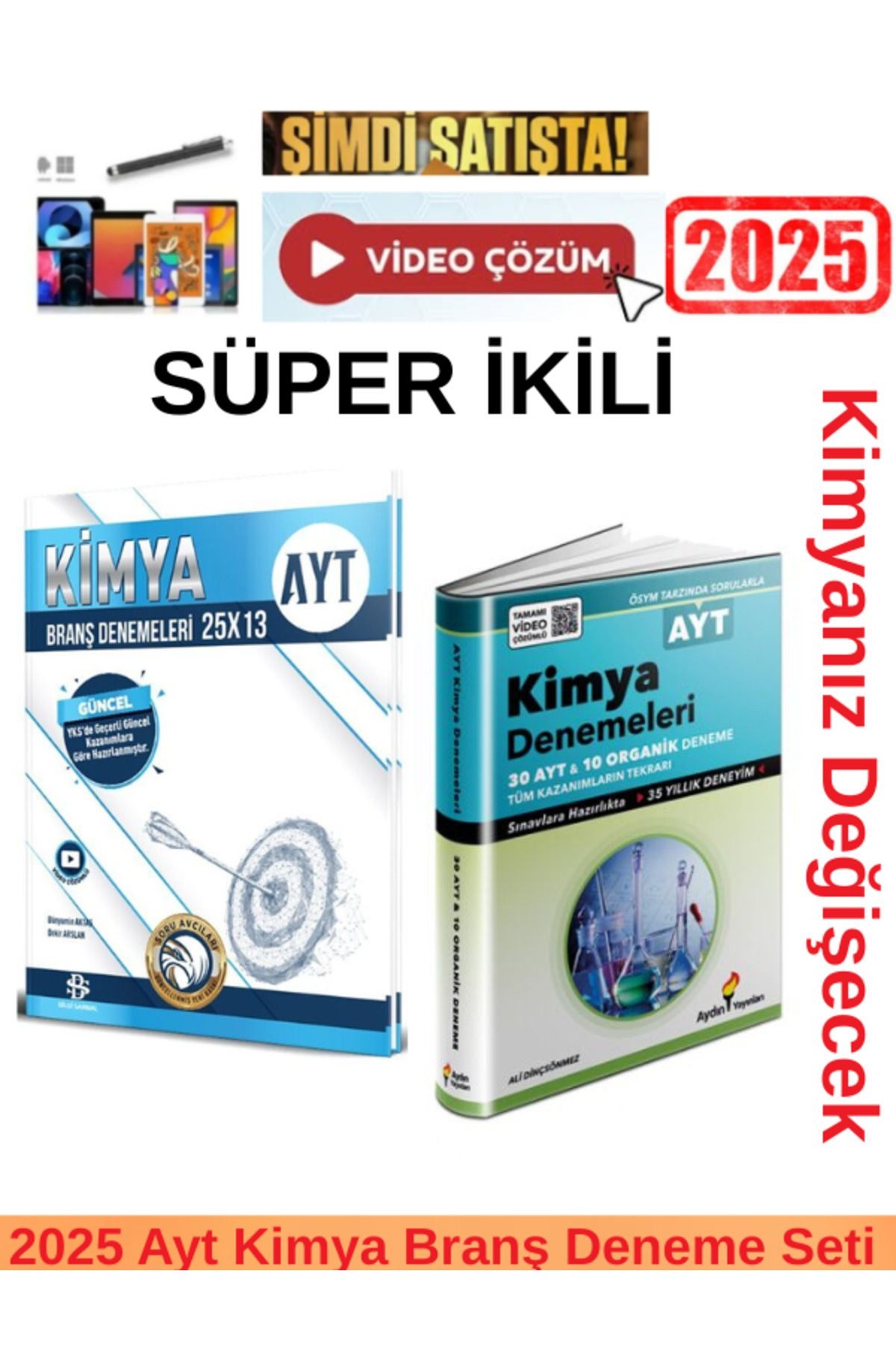 2025 Ayt Kimya 25x13 Branş Deneme +Aydın Kimya Ayt 30 Branş Deneme Seti+Kalem