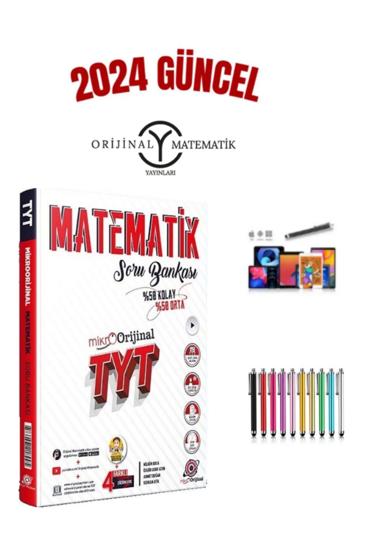 2024 Mikro Orijinal Tyt Matematik (%50 Kolay-%50 Zor) 4 Farklı Çözümlü Soru Bankası+Dokunmatik Kalem
