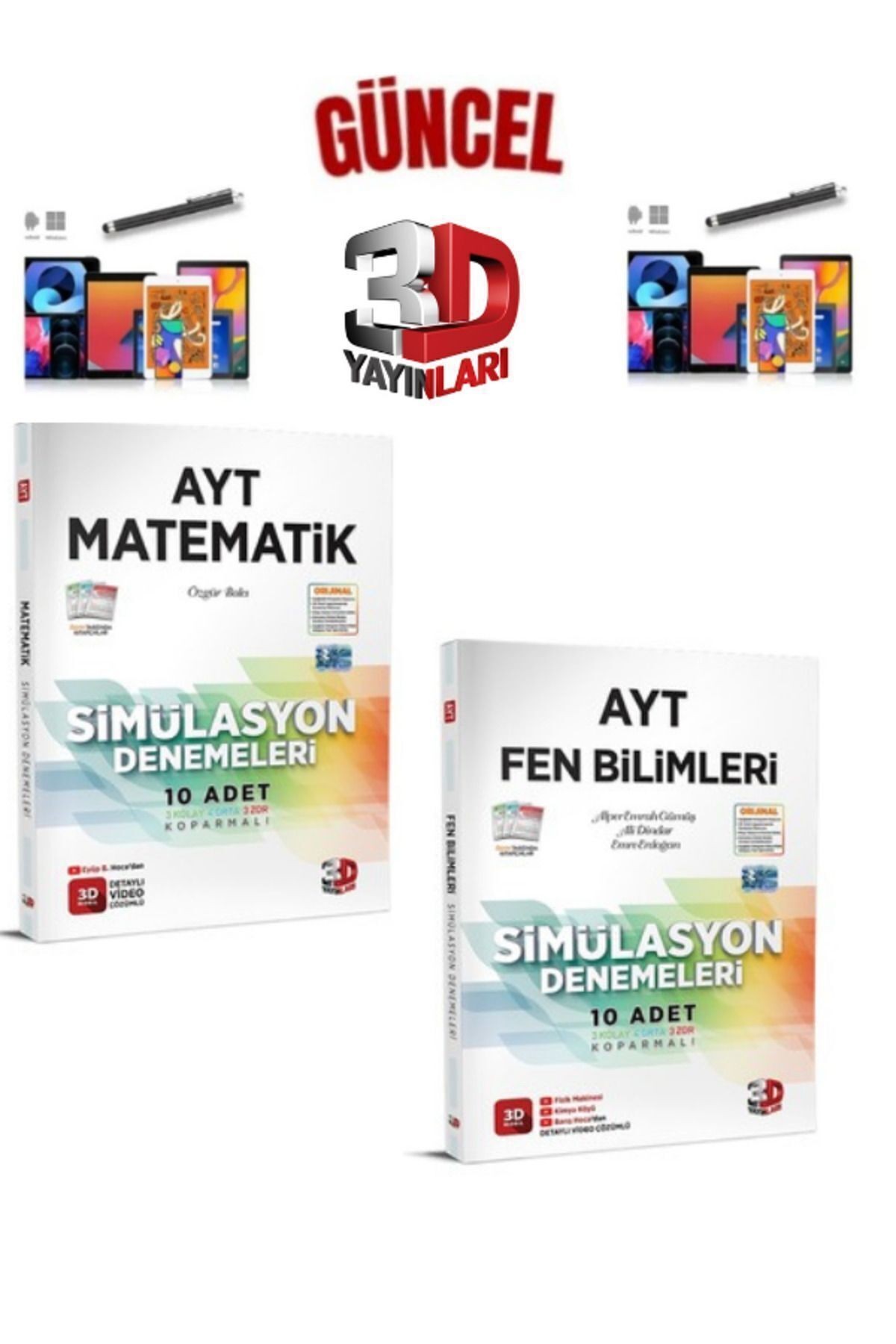 2025 3D Çözüm Ayt Matematik(10)-Fen(10) 20 Adet Deneme Seti+Dokunmatik Kalem