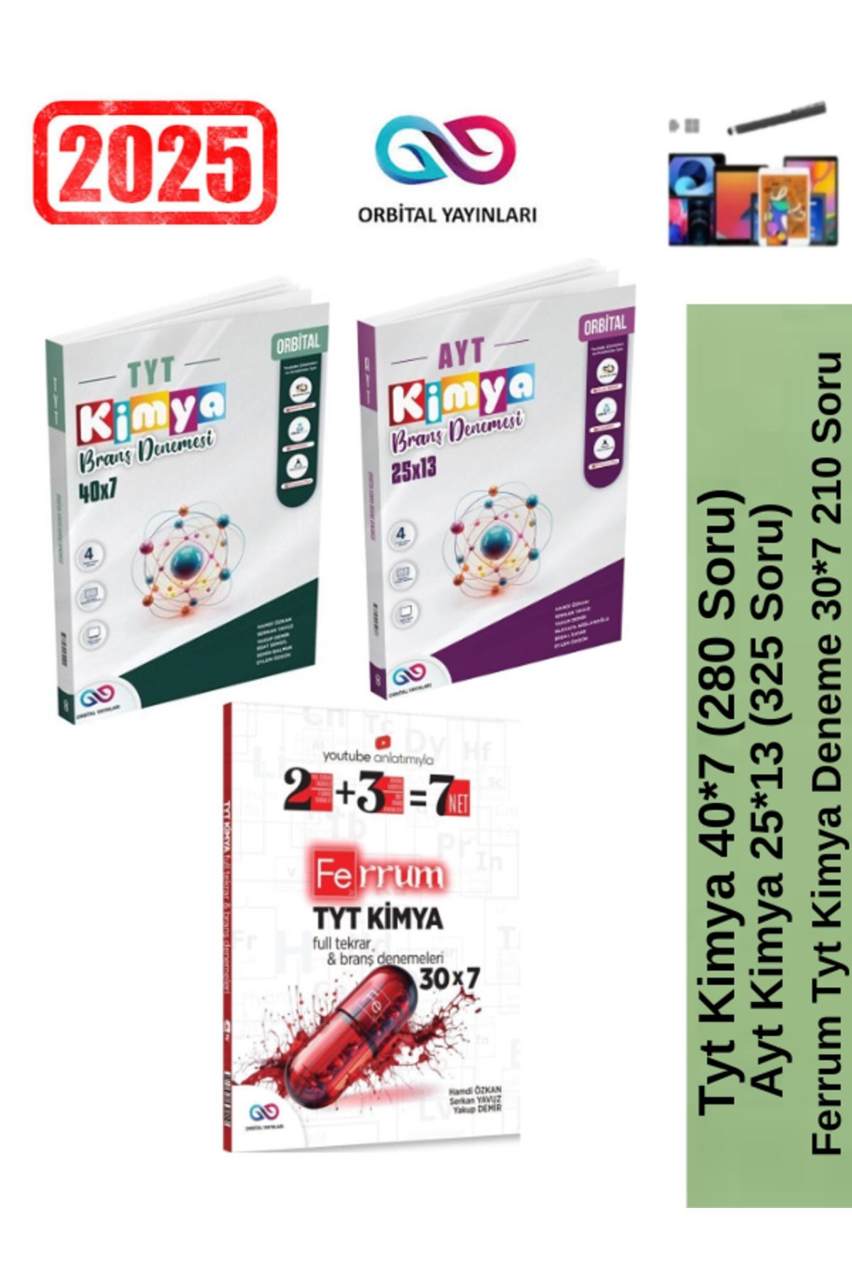 2025 Tyt Kimya 40x7 Branş +Ayt 25x13 Deneme+Ferrum Tyt Kimya 30x7 Deneme Seti+Kalem
