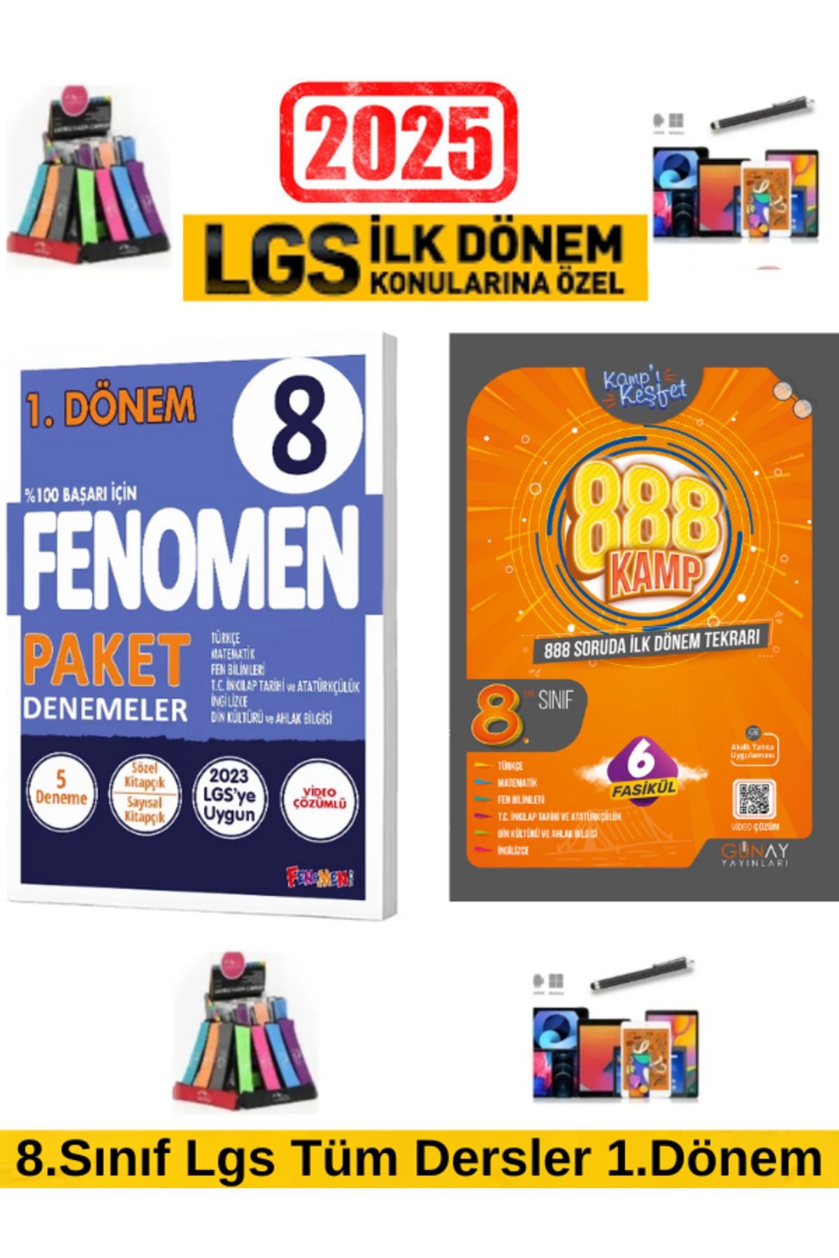 2025 8.Sınıf Lgs 1.Dönem 8 Li Paket Deneme+Günay Lgs 1.Dönem 888 Soru Kamp Kitabı