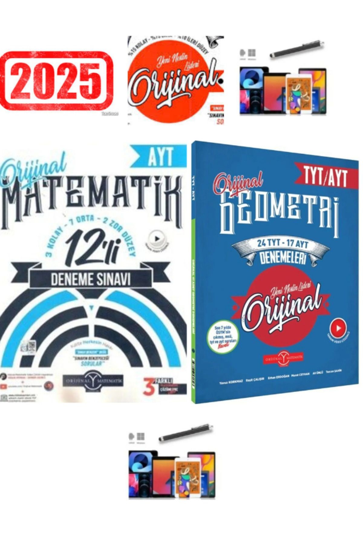 2025 Orijinal Ayt Matematik 12 Deneme+Geometri Tyt Ayt 41 Deneme Setii+Dokunmatik Kalem