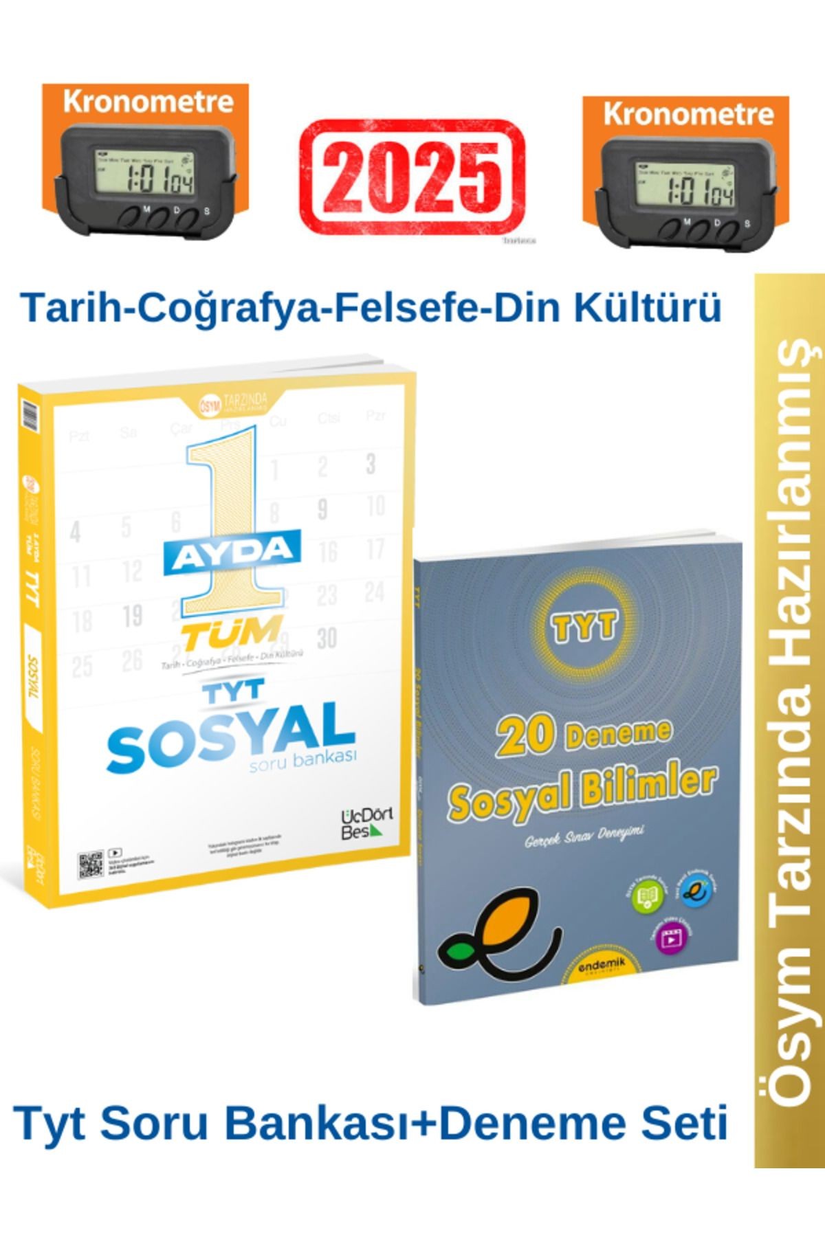 2025 1 Ayda Tüm TYT Sosyal Soru Bankası+Endemik Yayınları TYT Sosyal 20 Deneme+Kronometre