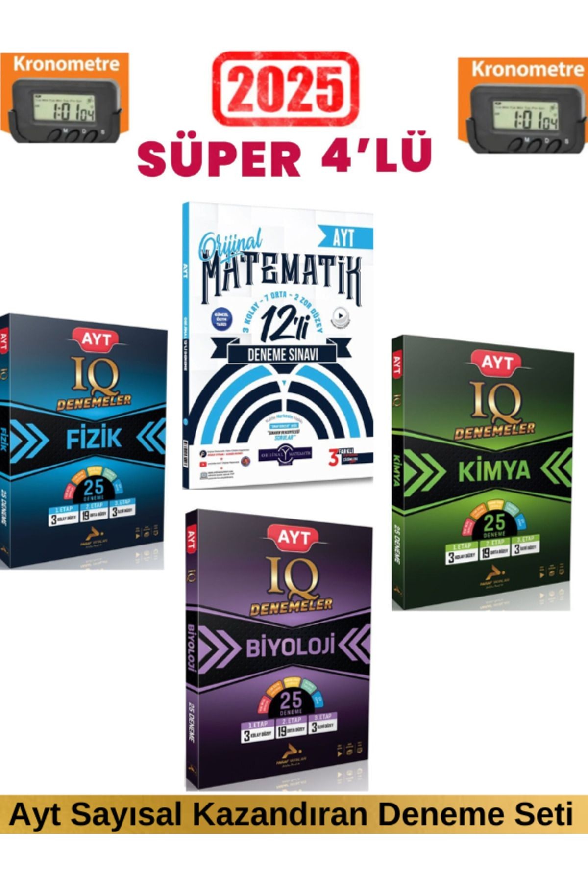 2025 Ayt Matematik 12 li Deneme+Paraf IQ Ayt Fizik 25+Kimya25+Biyoloji25 Deneme+Kronometre